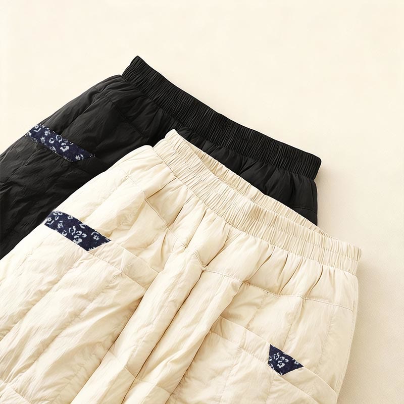 Damskie zimowe spodnie termiczne z bawełny z kieszeniami i patchworkiem Buddha Stones - image 14