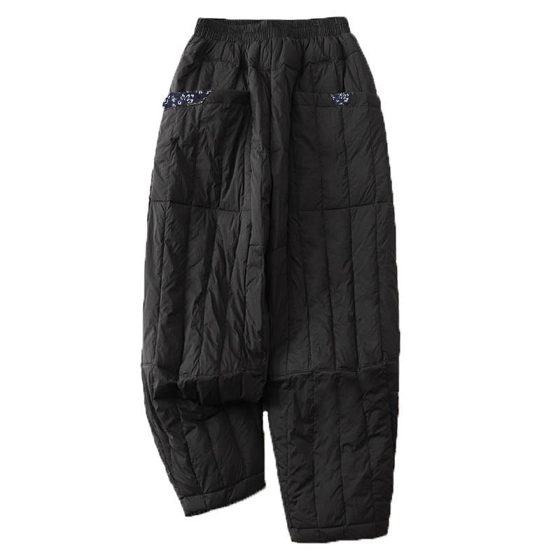 Damskie zimowe spodnie termiczne z bawełny z kieszeniami i patchworkiem Buddha Stones - image 12