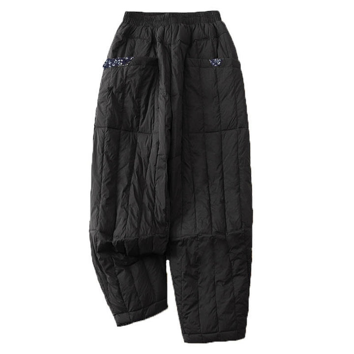 Damskie zimowe spodnie termiczne z bawełny z kieszeniami i patchworkiem Buddha Stones - image 12