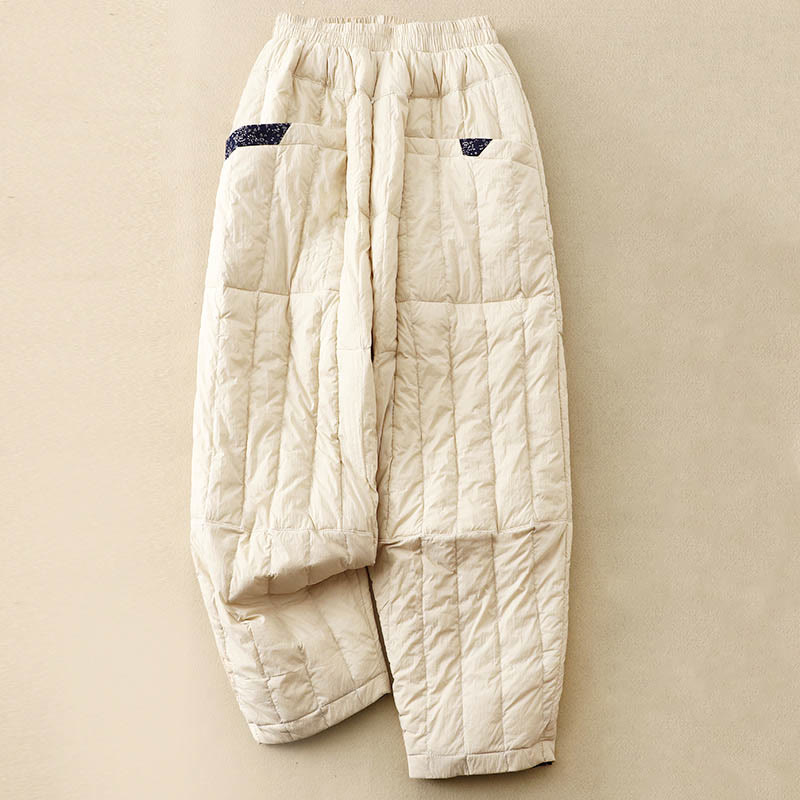 Damskie zimowe spodnie termiczne z bawełny z kieszeniami i patchworkiem Buddha Stones - Jedwab kukurydziany - US8-10，UK/AU12-14，EU40-42 (2XL) - image 0