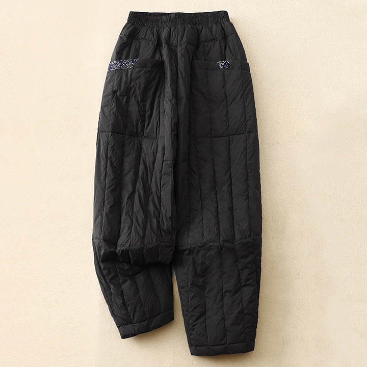 Damskie zimowe spodnie termiczne z bawełny z kieszeniami i patchworkiem Buddha Stones - Czarny - US8-10，UK/AU12-14，EU40-42 (2XL) - image 8
