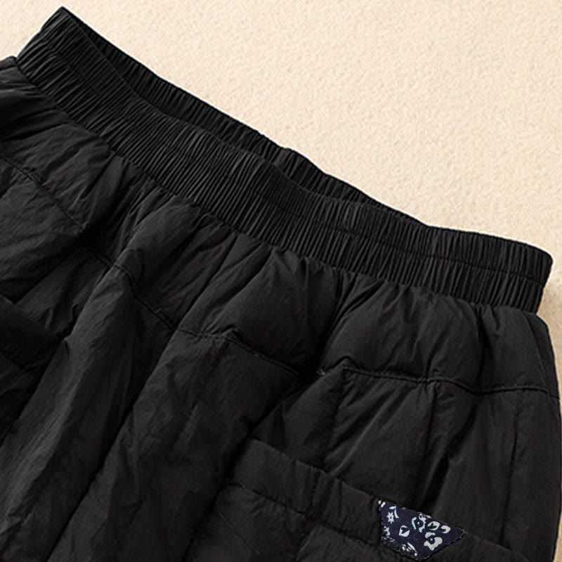 Damskie zimowe spodnie termiczne z bawełny z kieszeniami i patchworkiem Buddha Stones - image 9