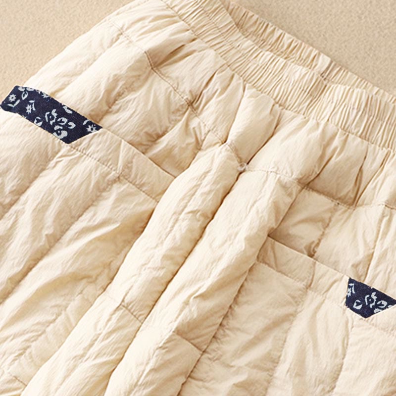 Damskie zimowe spodnie termiczne z bawełny z kieszeniami i patchworkiem Buddha Stones - image 2