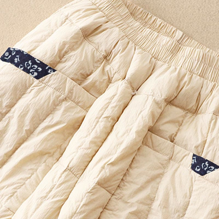 Damskie zimowe spodnie termiczne z bawełny z kieszeniami i patchworkiem Buddha Stones - image 2