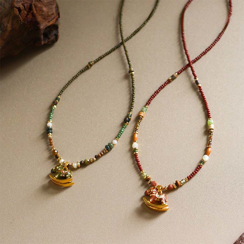 Buddha Stones Rok Konia Miedź Tygrysie Oko Różne Koraliki Naszyjnik Równowaga Wisiorki - image 0