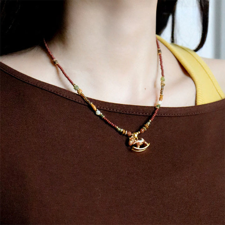 Buddha Stones Rok Konia Miedź Tygrysie Oko Różne Koraliki Naszyjnik Równowaga Wisiorki - image 4