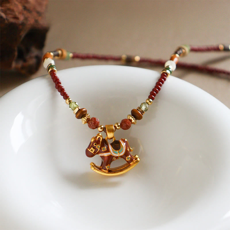 Buddha Stones Rok Konia Miedź Tygrysie Oko Różne Koraliki Naszyjnik Równowaga Wisiorki - image 3