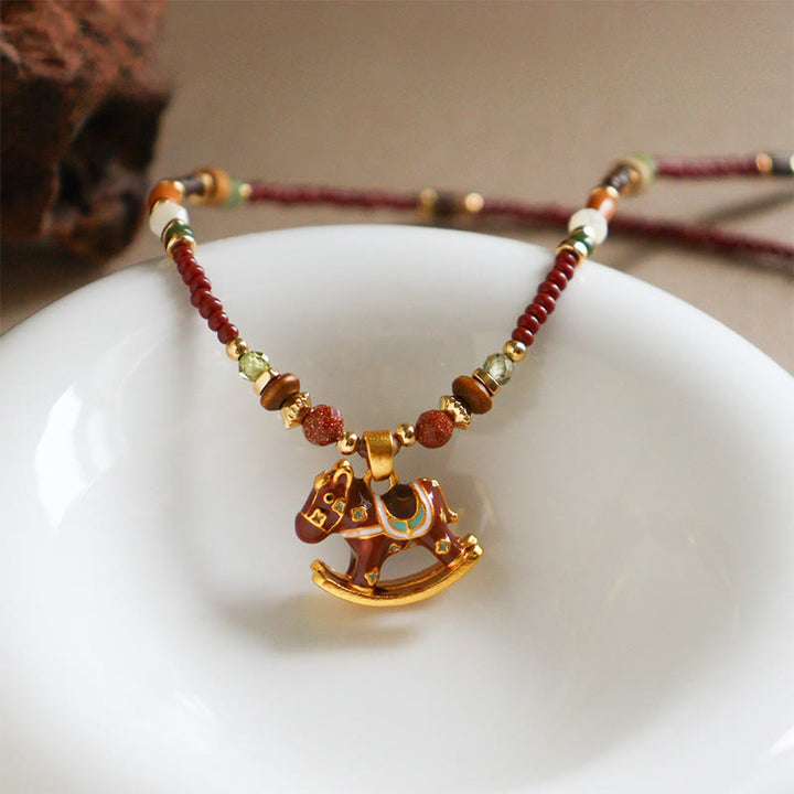 Buddha Stones Rok Konia Miedź Tygrysie Oko Różne Koraliki Naszyjnik Równowaga Wisiorki - image 3