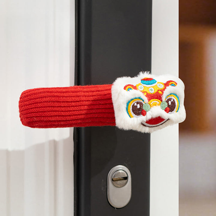 Buddha Stones Rok Konia Tańczący Lew Fu Postać Klamka Błogosławieństwo Dekoracja - 2-częściowy tańczący lew i tykwa 16*30 cm - image 1