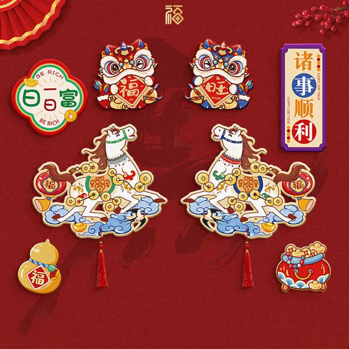 Buddha Stones, Rok Konia, Lodówka, Magnes, Tył, Dekoracja Błogosławieństw - Zestaw 8 szt. 3 - image 4