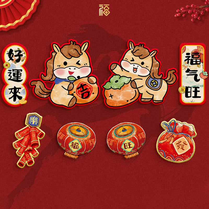 Buddha Stones, Rok Konia, Lodówka, Magnes, Tył, Dekoracja Błogosławieństw - Zestaw 8 szt. 1 - image 1