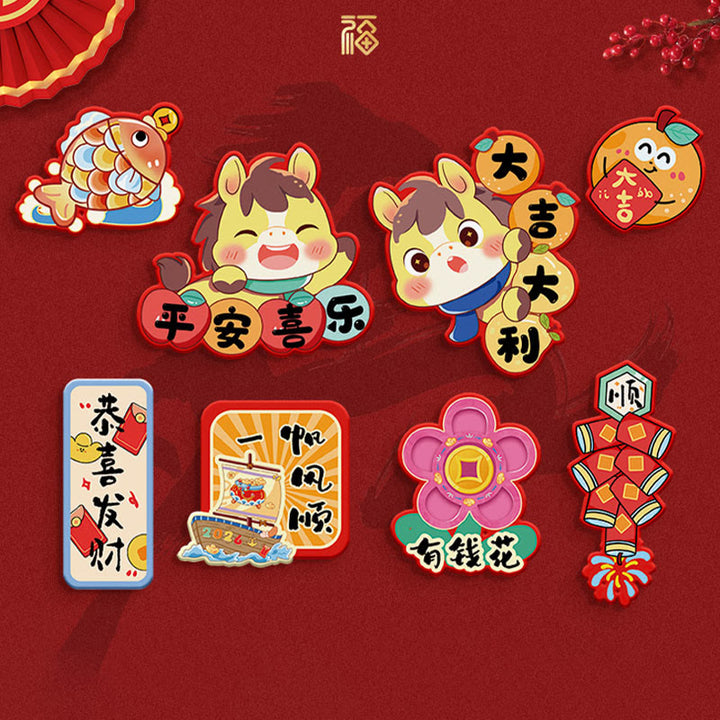 Buddha Stones, Rok Konia, Lodówka, Magnes, Tył, Dekoracja Błogosławieństw - Zestaw 8 szt. 5 - image 6