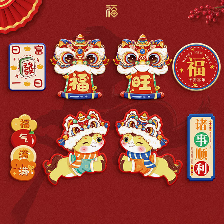 Buddha Stones, Rok Konia, Lodówka, Magnes, Tył, Dekoracja Błogosławieństw - Zestaw 8 szt. 4 - image 5