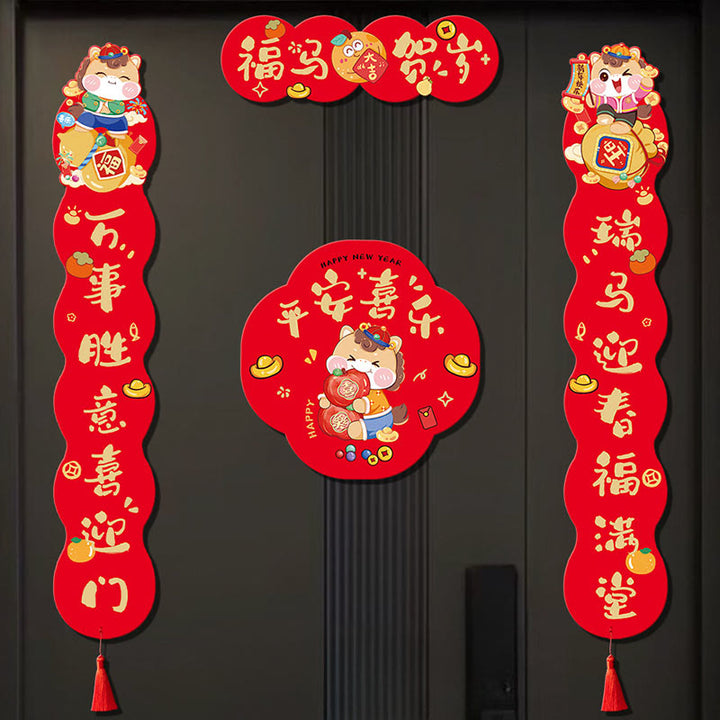 Buddha Stones Rok Konia Magnetyczne Święto Wiosny Wiosenne Kółka z Chwostem  - 4 sztuki szczęśliwych koni przynoszących noworoczne błogosławieństwa - image 4