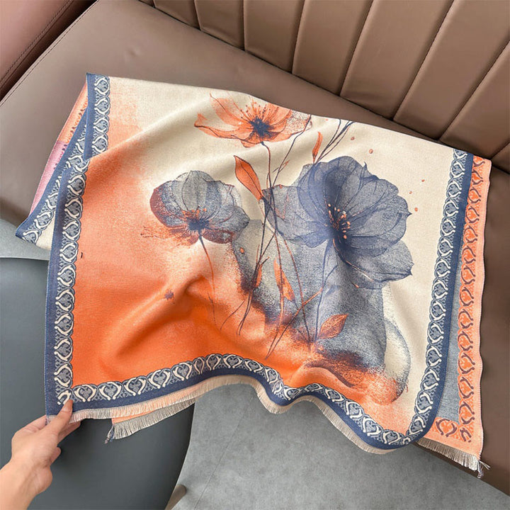 Buddha Stones Zimowe Malowanie Tuszem Kwiaty Lotosu Liście Wzór Miękki Szalik - LightSalmon - 180*65 cm - image 8