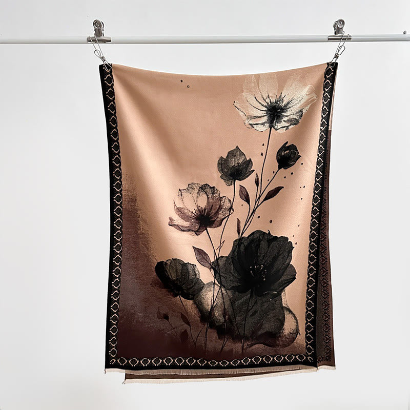 Buddha Stones Zimowe Malowanie Tuszem Kwiaty Lotosu Liście Wzór Miękki Szalik - image 20