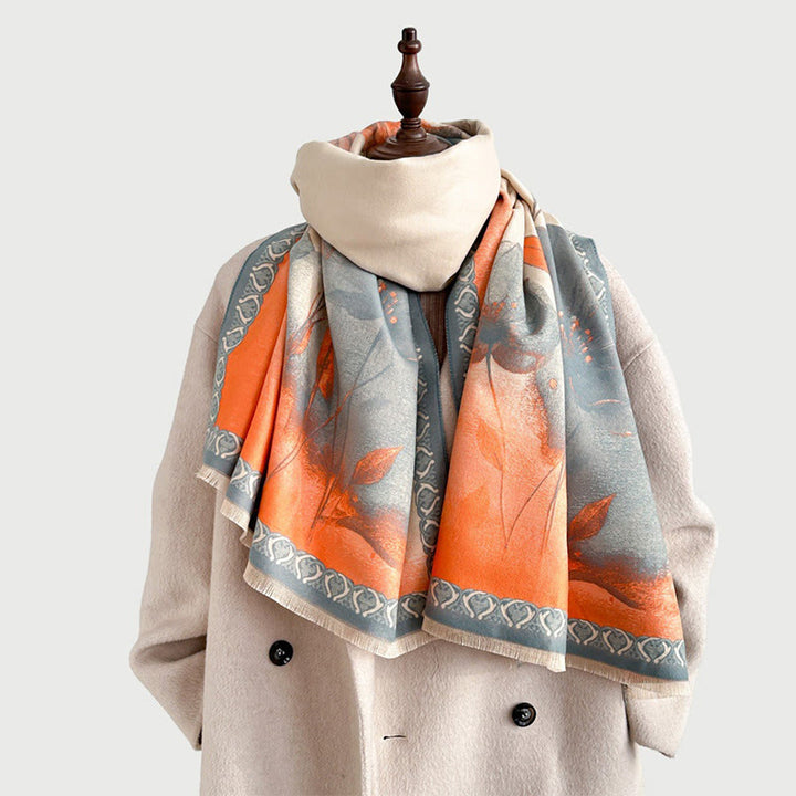 Buddha Stones Zimowe Malowanie Tuszem Kwiaty Lotosu Liście Wzór Miękki Szalik - image 2