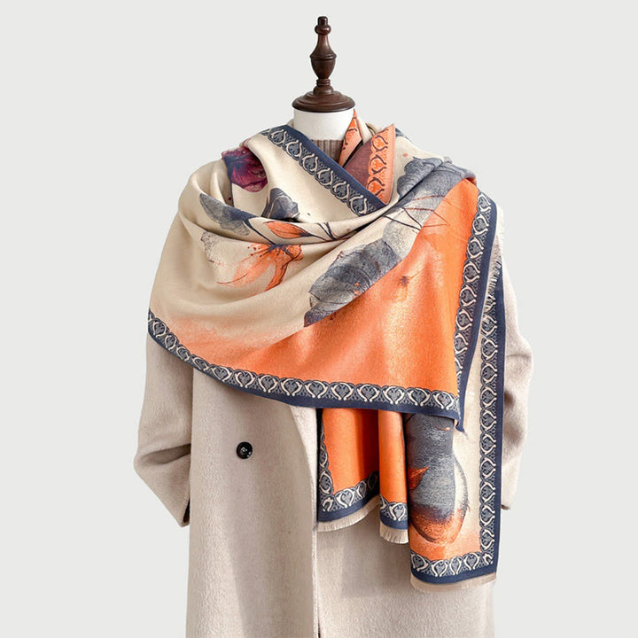 Buddha Stones Zimowe Malowanie Tuszem Kwiaty Lotosu Liście Wzór Miękki Szalik - image 10