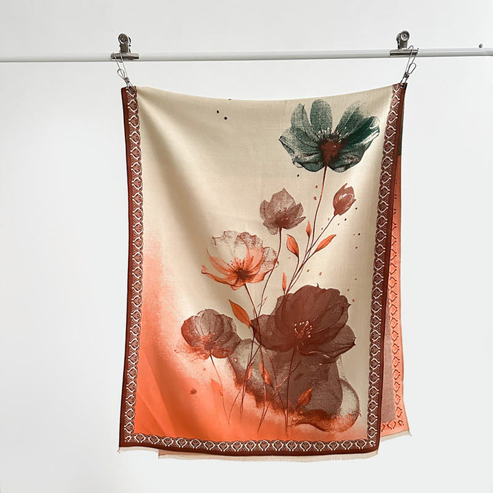 Buddha Stones Zimowe Malowanie Tuszem Kwiaty Lotosu Liście Wzór Miękki Szalik - image 15