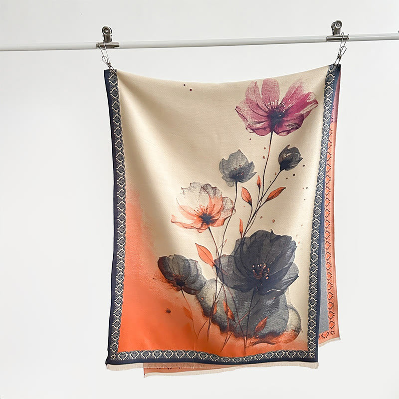 Buddha Stones Zimowe Malowanie Tuszem Kwiaty Lotosu Liście Wzór Miękki Szalik - image 11