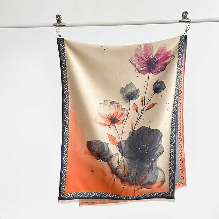 Buddha Stones Zimowe Malowanie Tuszem Kwiaty Lotosu Liście Wzór Miękki Szalik - image 11