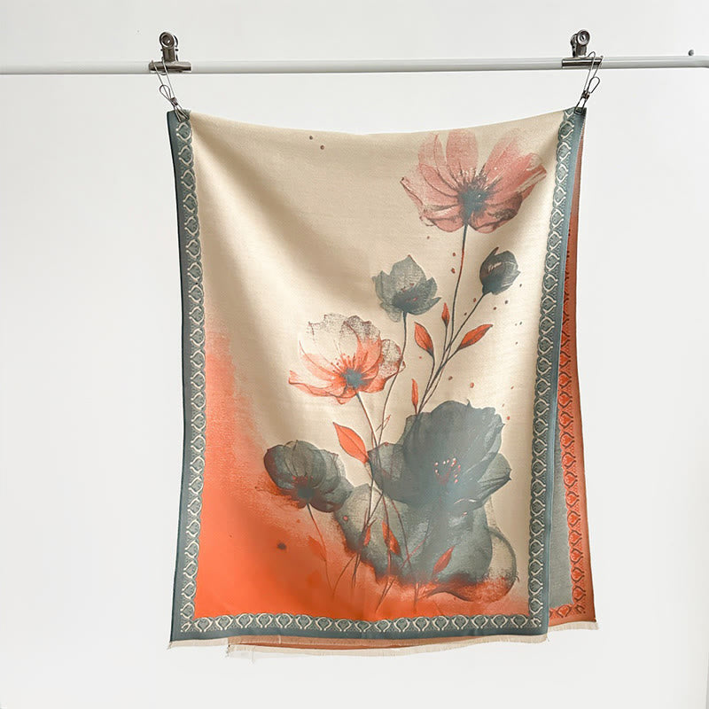 Buddha Stones Zimowe Malowanie Tuszem Kwiaty Lotosu Liście Wzór Miękki Szalik - image 3