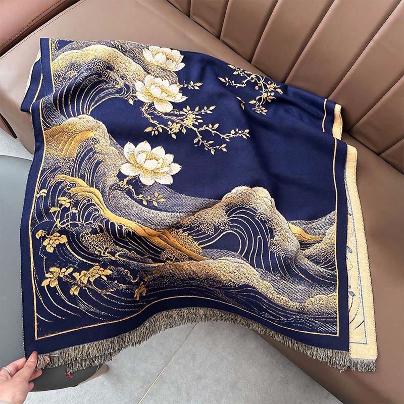 Buddha Stones, kwiaty lotosu, wzór fal oceanicznych, miękki szalik z frędzlami - image 10