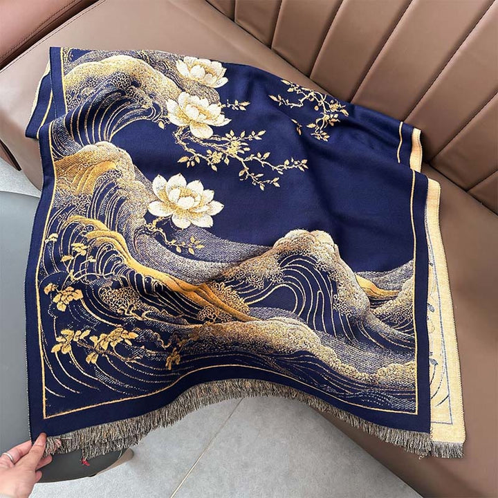 Buddha Stones, kwiaty lotosu, wzór fal oceanicznych, miękki szalik z frędzlami - image 10