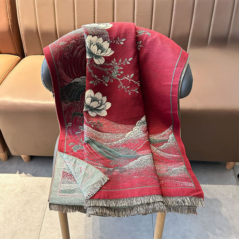 Buddha Stones, kwiaty lotosu, wzór fal oceanicznych, miękki szalik z frędzlami - image 6