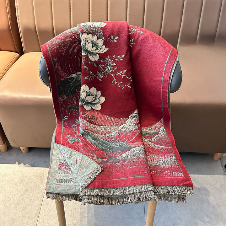 Buddha Stones, kwiaty lotosu, wzór fal oceanicznych, miękki szalik z frędzlami - image 6