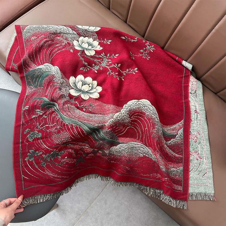 Buddha Stones, kwiaty lotosu, wzór fal oceanicznych, miękki szalik z frędzlami - image 5