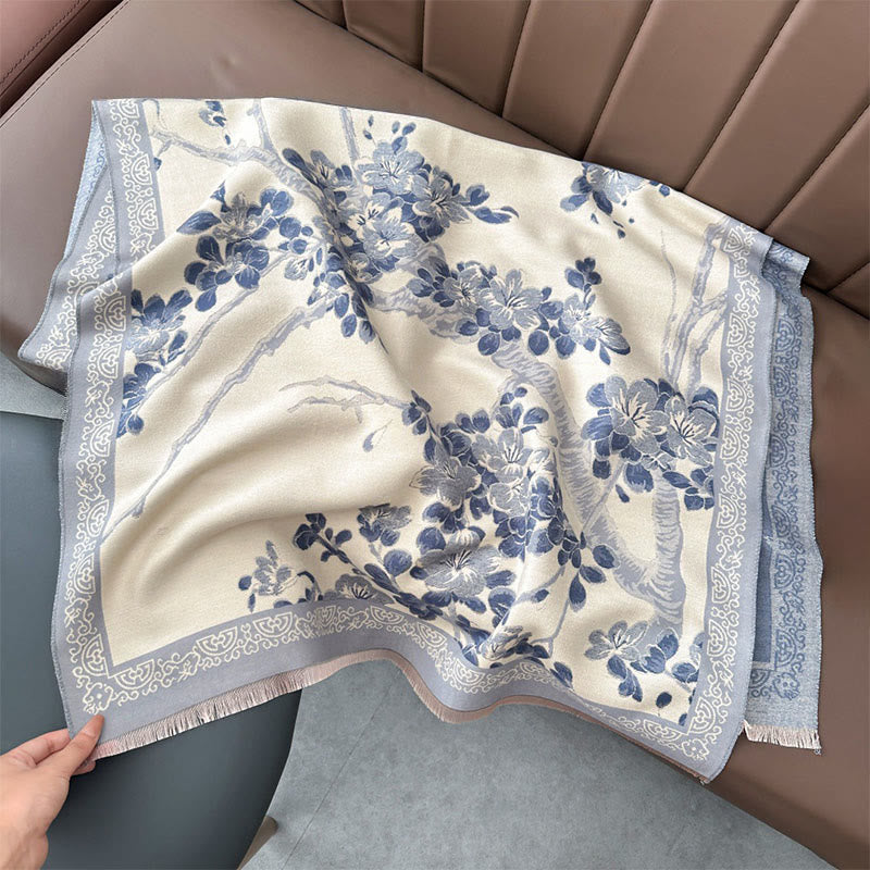 Miękki szal z motywem jesiennych kwiatów brzoskwini w kształcie Buddha Stones - LightSteelBlue - 180*65 cm - image 10