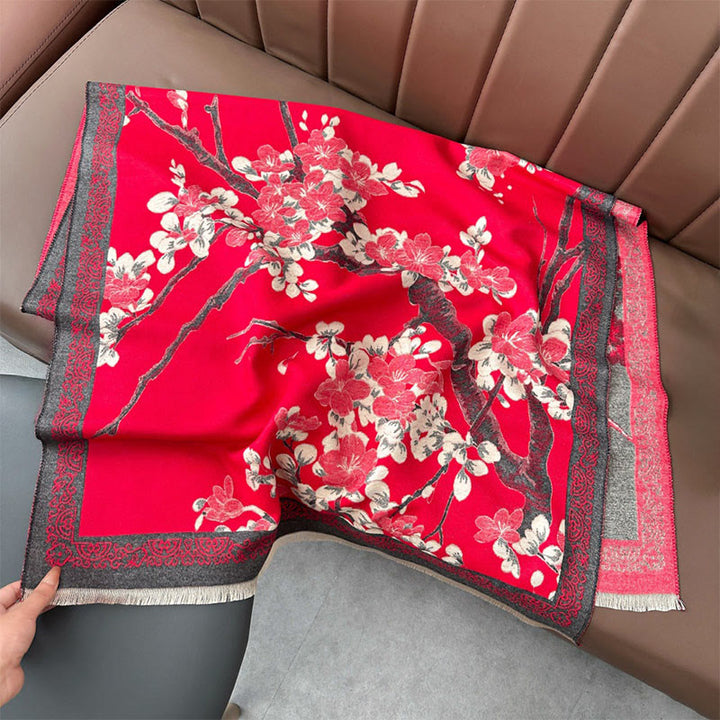 Miękki szal z motywem jesiennych kwiatów brzoskwini w kształcie Buddha Stones - image 1