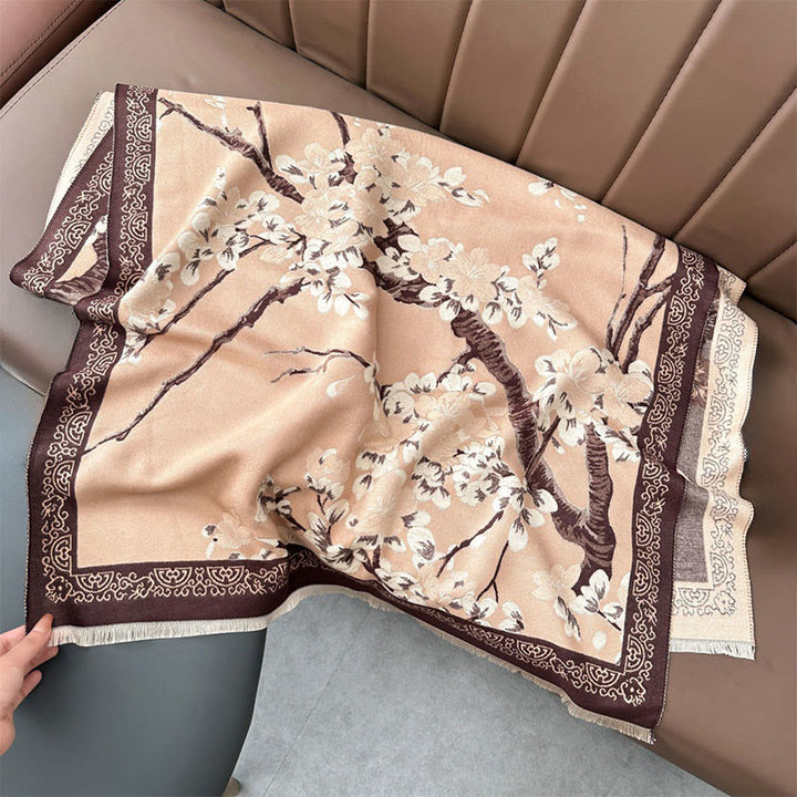 Miękki szal z motywem jesiennych kwiatów brzoskwini w kształcie Buddha Stones - PeachPuff - 180*65 cm - image 13