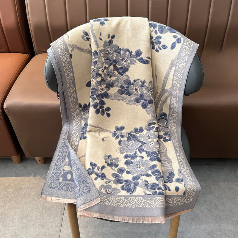 Miękki szal z motywem jesiennych kwiatów brzoskwini w kształcie Buddha Stones - image 12