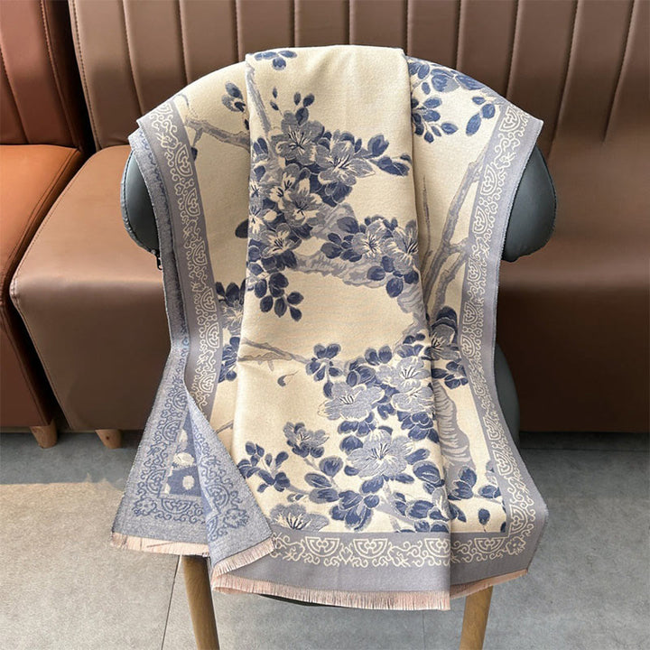 Miękki szal z motywem jesiennych kwiatów brzoskwini w kształcie Buddha Stones - image 12