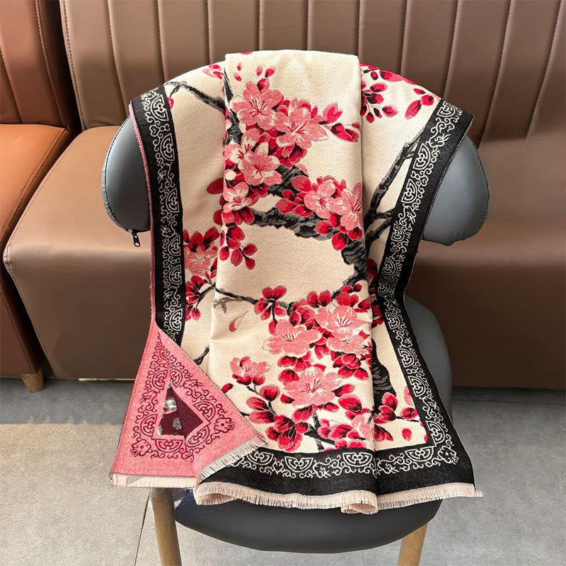 Miękki szal z motywem jesiennych kwiatów brzoskwini w kształcie Buddha Stones - image 5