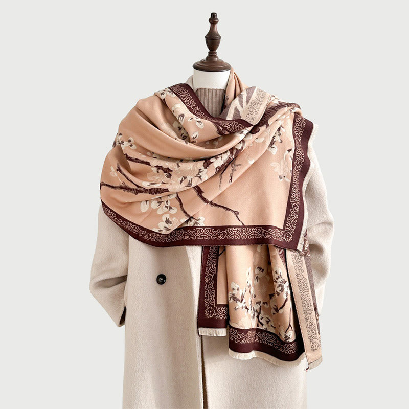 Miękki szal z motywem jesiennych kwiatów brzoskwini w kształcie Buddha Stones - image 14