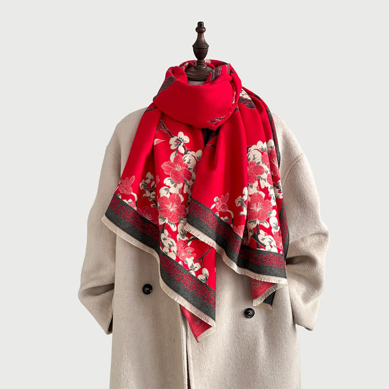 Miękki szal z motywem jesiennych kwiatów brzoskwini w kształcie Buddha Stones - image 2