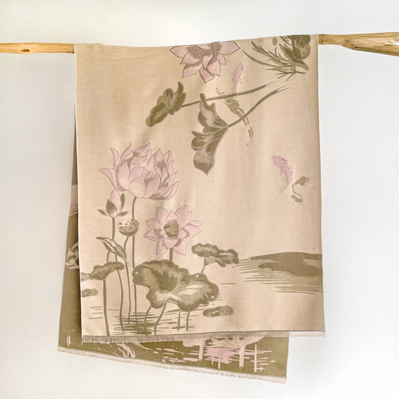 Buddha Stones, jesienne, lotos, ryba koi, ważka, przytulny szalik - AntiqueWhite - 180*65 cm - image 12