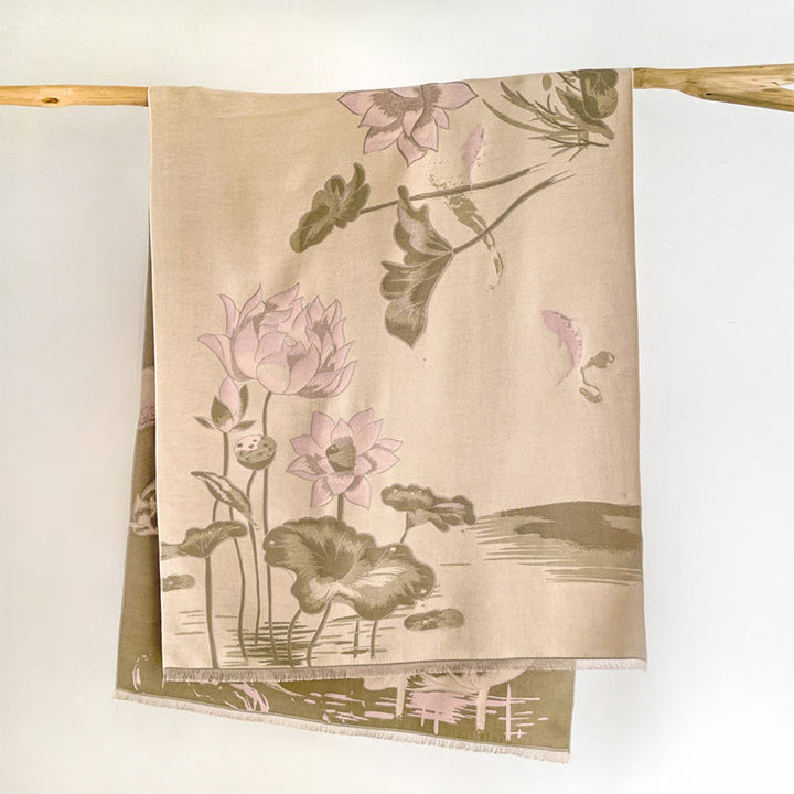 Buddha Stones, jesienne, lotos, ryba koi, ważka, przytulny szalik - AntiqueWhite - 180*65 cm - image 12