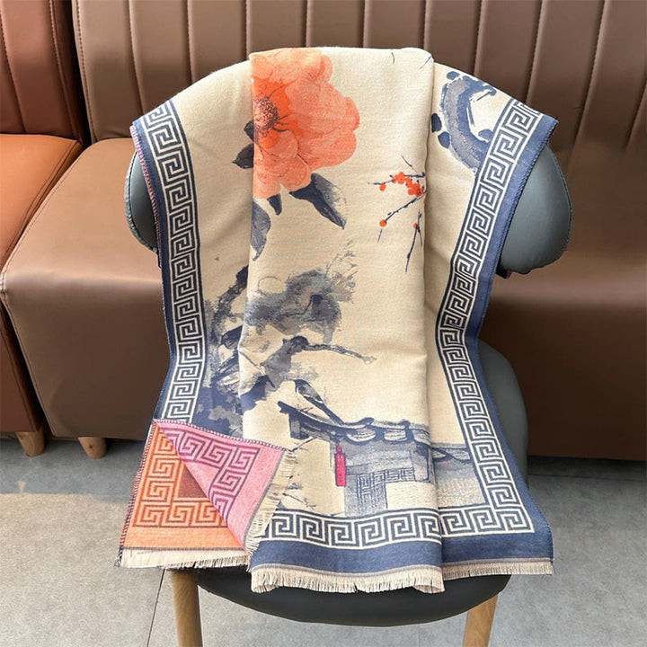 Buddha Stones, Jesienny Kwiat Śliwy, Okap, Malowanie Tuszem, Wzór Przytulny Szalik - image 11