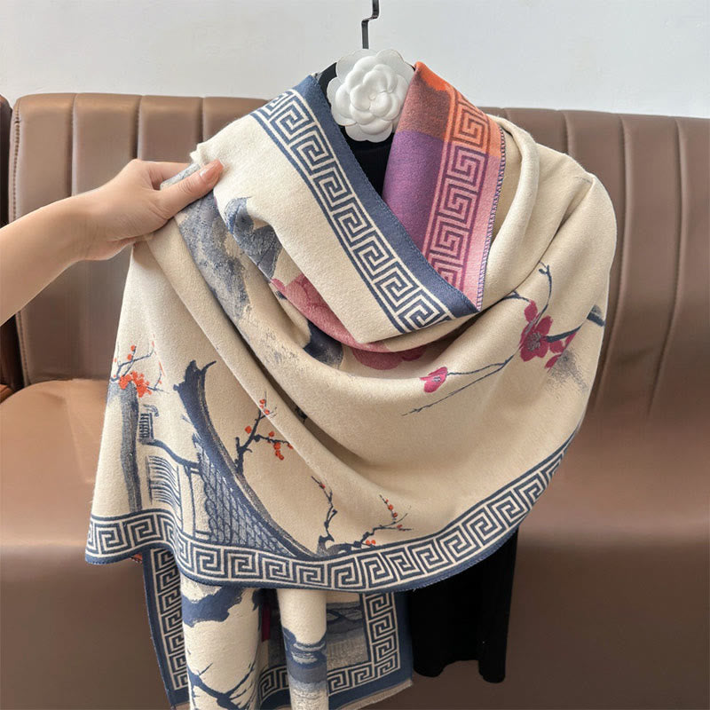 Buddha Stones, Jesienny Kwiat Śliwy, Okap, Malowanie Tuszem, Wzór Przytulny Szalik - image 10