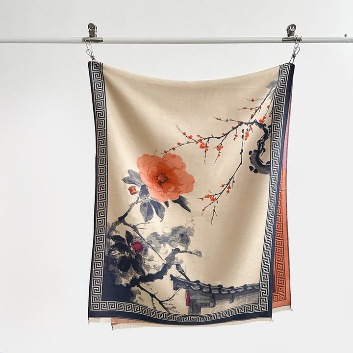 Buddha Stones, Jesienny Kwiat Śliwy, Okap, Malowanie Tuszem, Wzór Przytulny Szalik - image 9