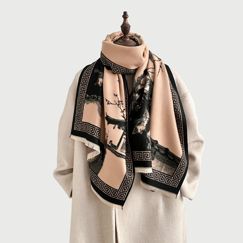 Buddha Stones, Jesienny Kwiat Śliwy, Okap, Malowanie Tuszem, Wzór Przytulny Szalik - image 19