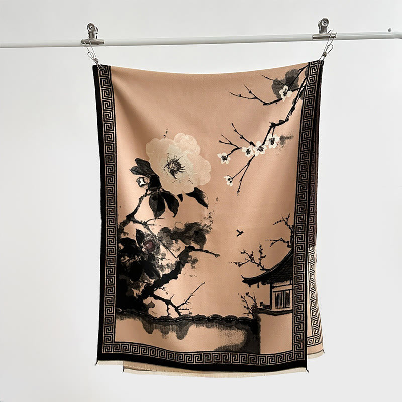 Buddha Stones, Jesienny Kwiat Śliwy, Okap, Malowanie Tuszem, Wzór Przytulny Szalik - image 17