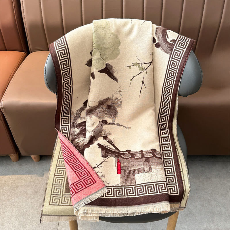 Buddha Stones, Jesienny Kwiat Śliwy, Okap, Malowanie Tuszem, Wzór Przytulny Szalik - image 14