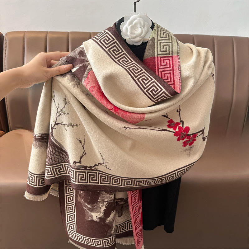 Buddha Stones, Jesienny Kwiat Śliwy, Okap, Malowanie Tuszem, Wzór Przytulny Szalik - image 13