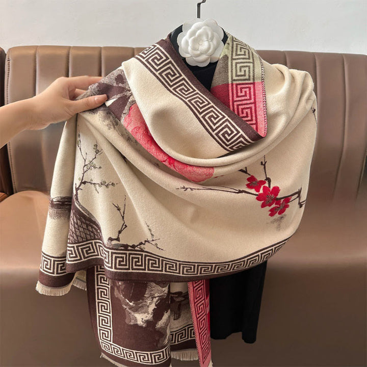 Buddha Stones, Jesienny Kwiat Śliwy, Okap, Malowanie Tuszem, Wzór Przytulny Szalik - image 13