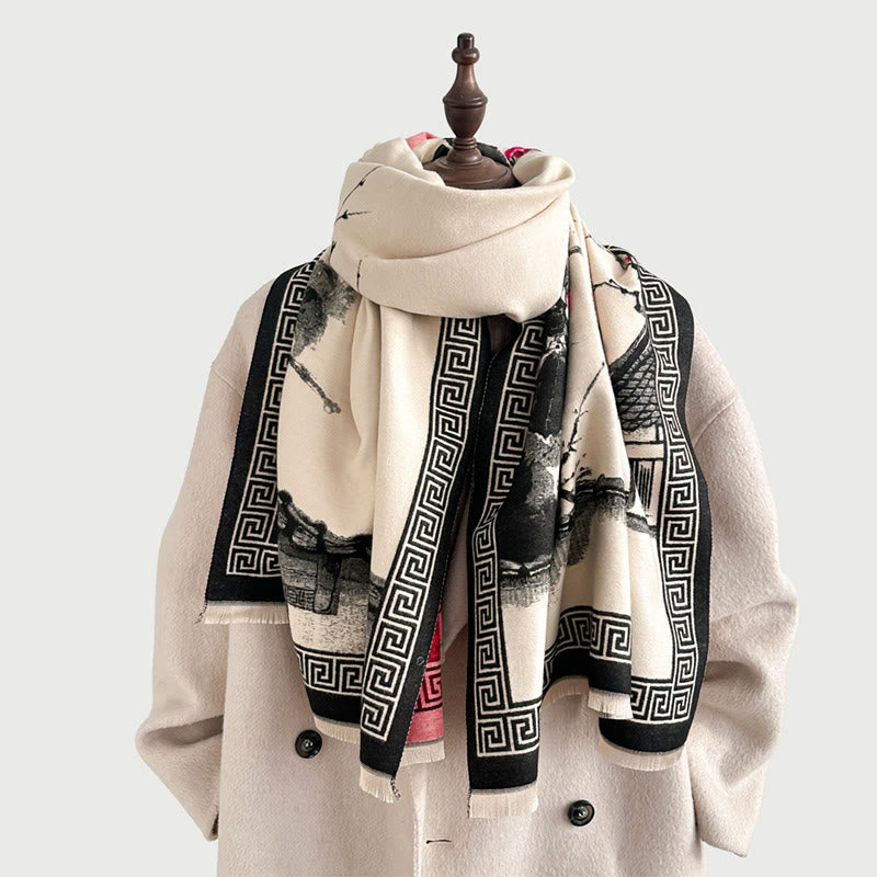 Buddha Stones, Jesienny Kwiat Śliwy, Okap, Malowanie Tuszem, Wzór Przytulny Szalik - image 6